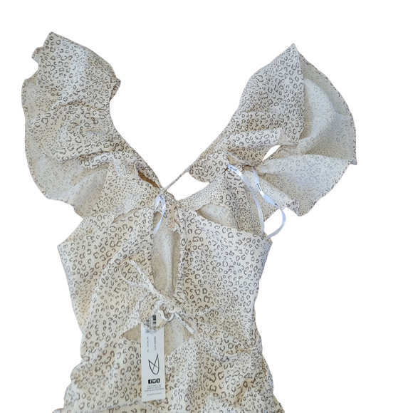 MinkPink Halsey Ruched Mini Natural Beige Cheetah Print Dress Women Sz XS - Picture 6 of 13